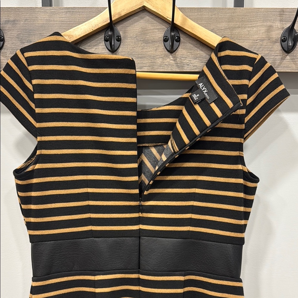 NWOT! Elegant Black and Tan Striped Dress - Picture 9 of 9